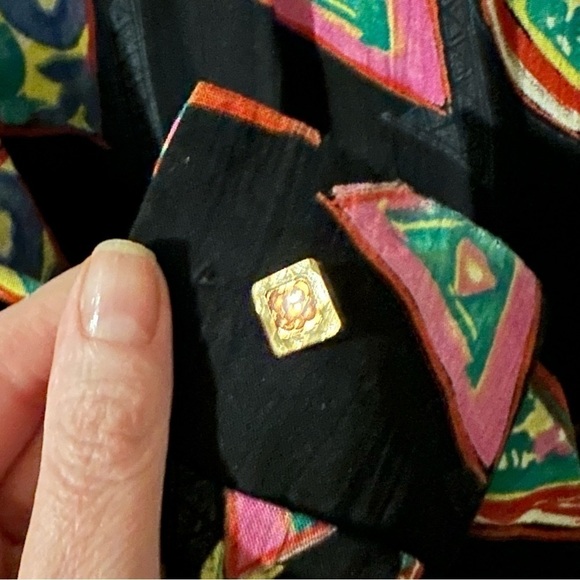 Vintage Chocolates 8 Retro Geometric Black Bright Print Button-Down Blouse - Picture 9 of 12